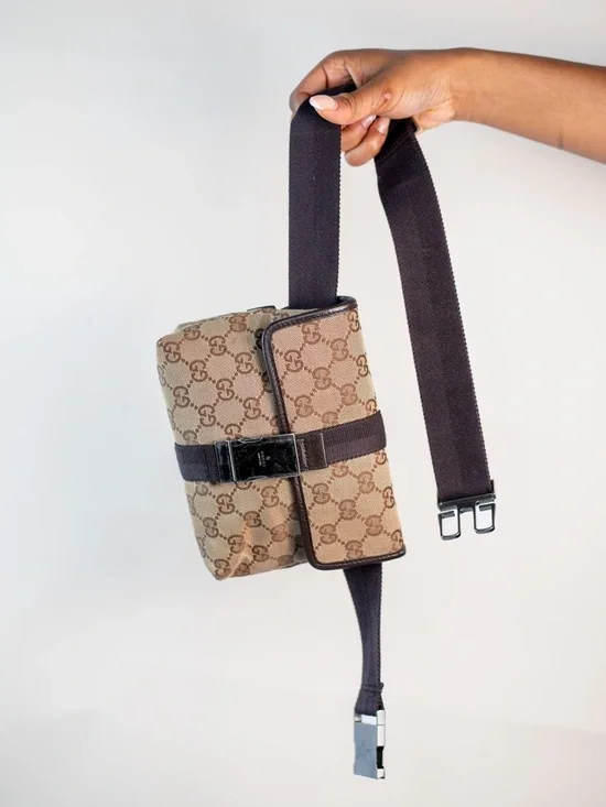 Gucci Tan & Brown GG Canvas Belt Bag with Metal Clasp - Picture 8 of 8